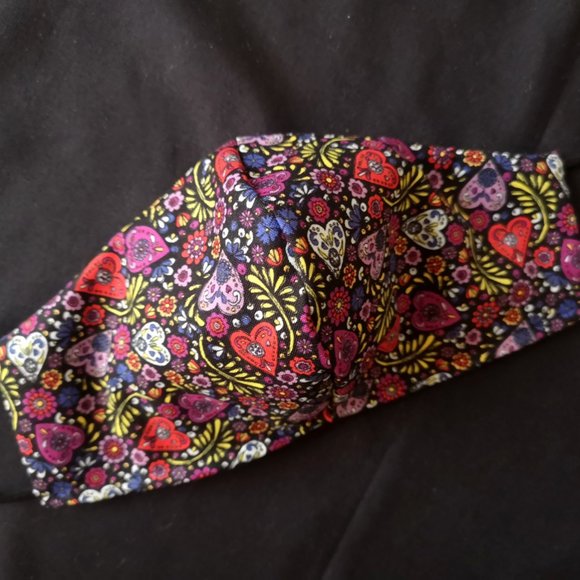 Adult Hearts Love Valentine Multicolor Handmade Face Mask Masque 100% Cotton - Picture 4 of 4